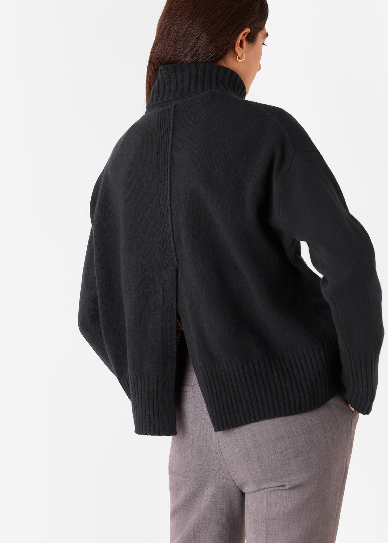Wool Split Back Roll Neck
