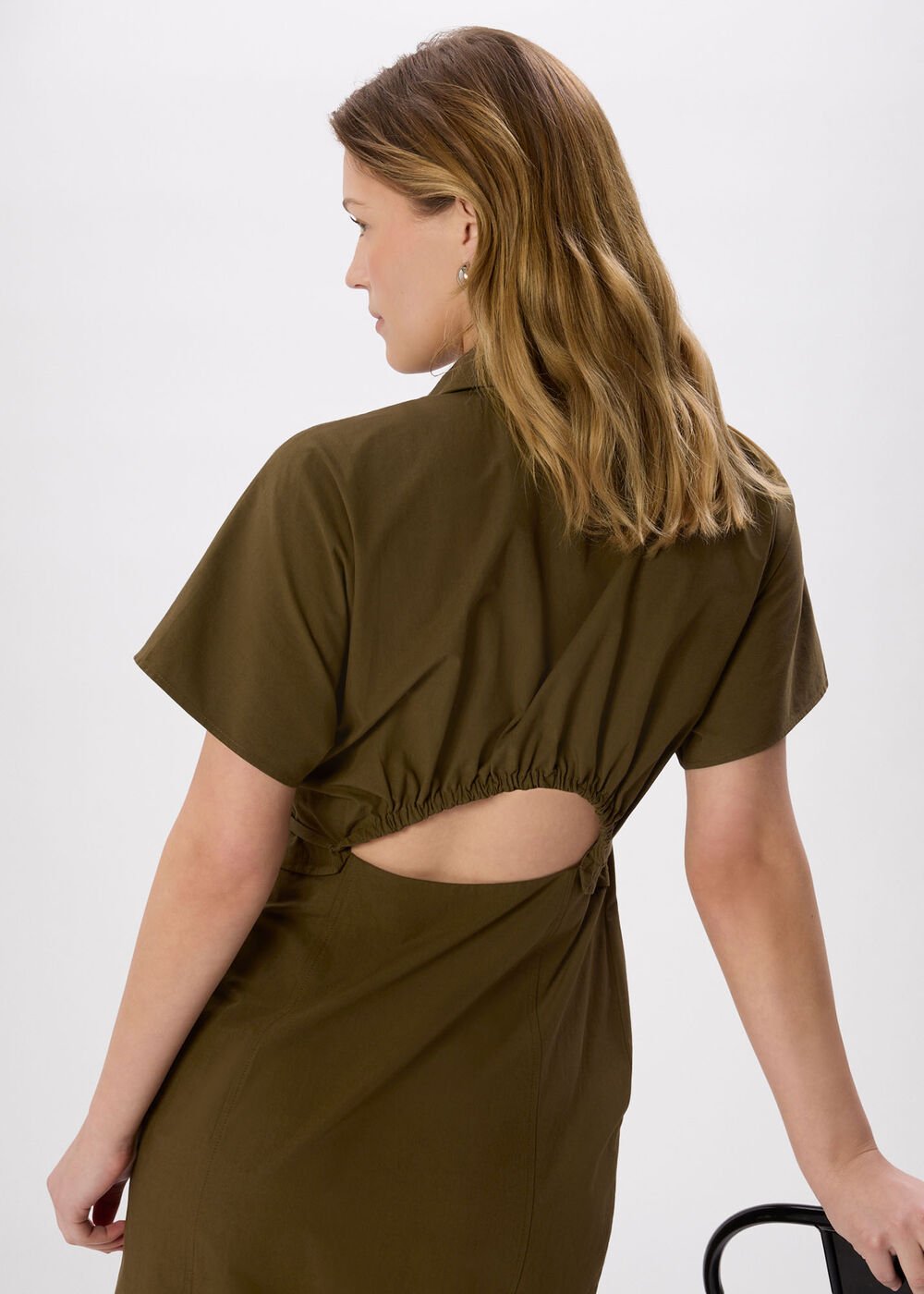 Cut Out Back Poplin Midi Dress