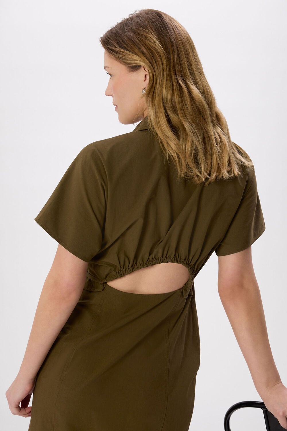 Cut Out Back Poplin Midi Dress