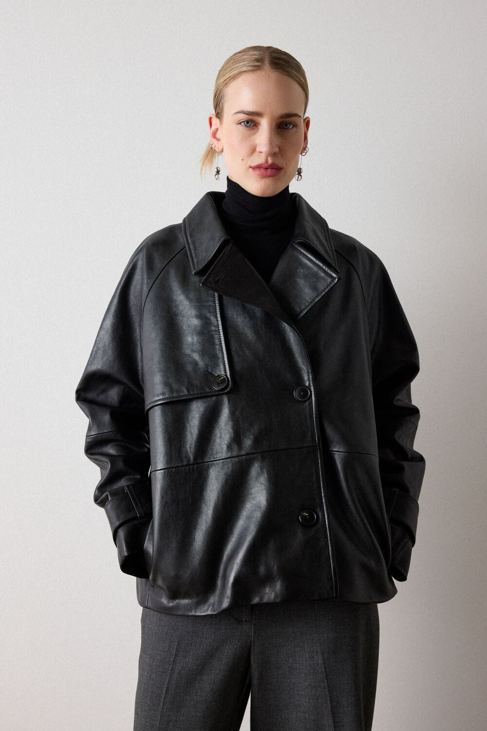 Short Leather Trench