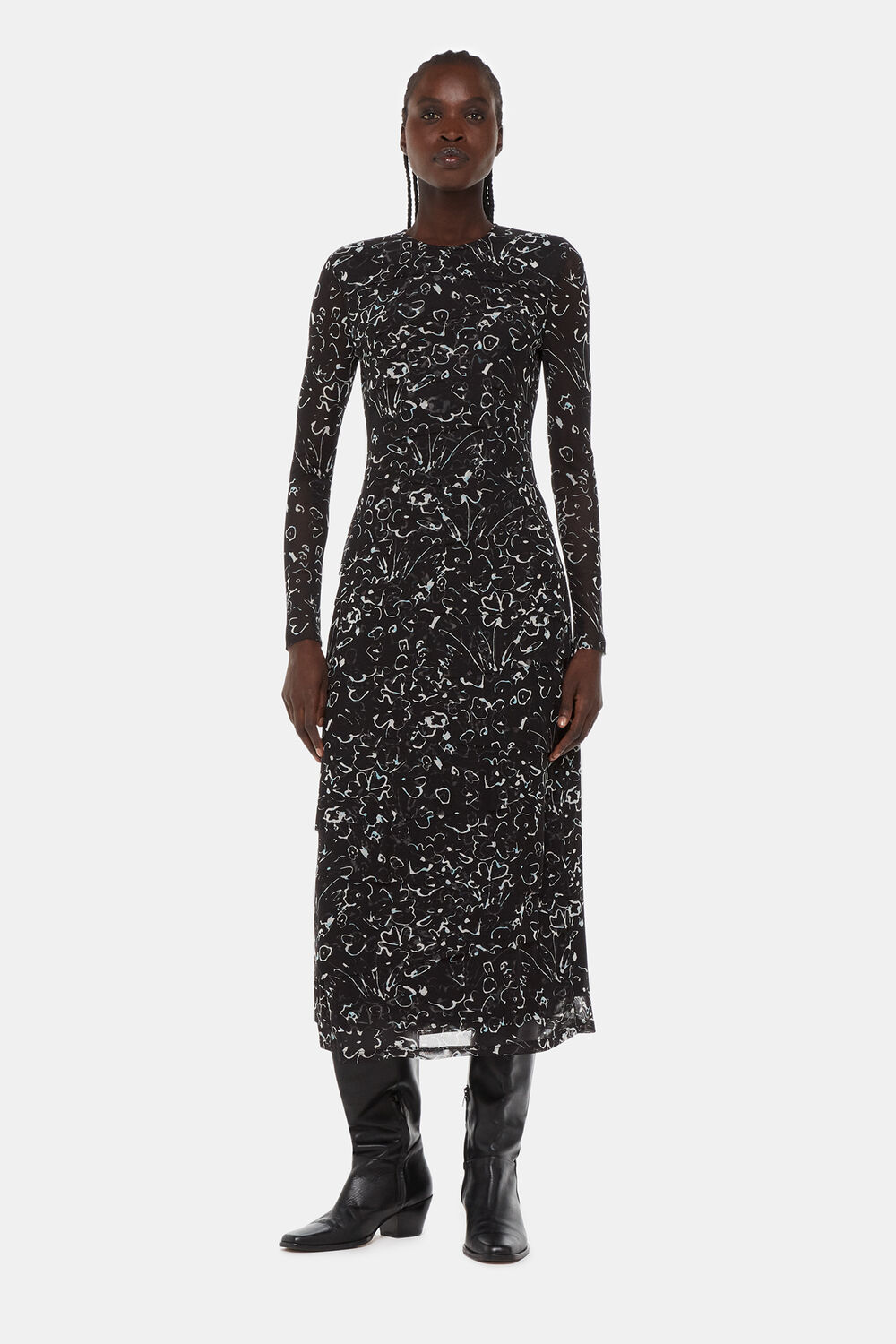 Black Scribble Bouquet Mesh Dress