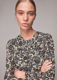 Folk Floral Silk Ruched Dress
