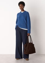 Wool Ribbed Sleeve V Neck Knit