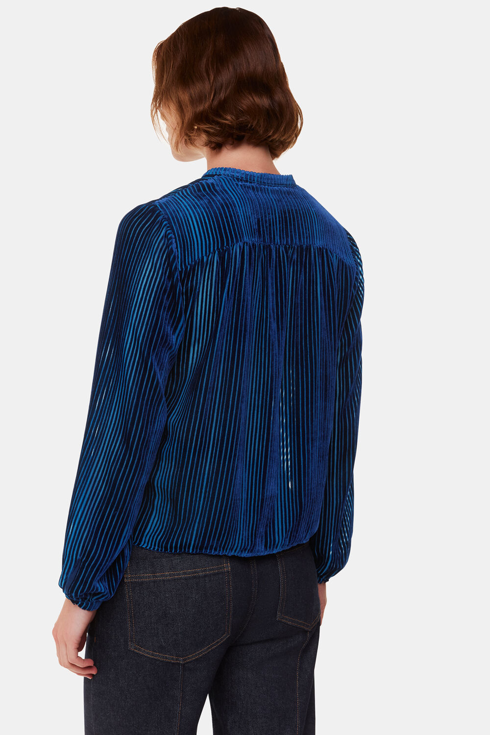 Blue Devore Stripe Velvet Blouse