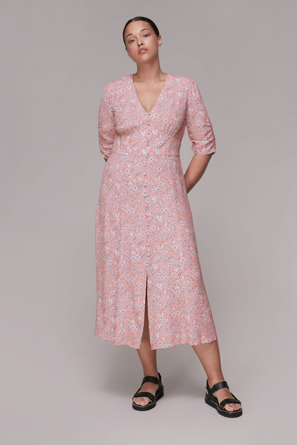 Wheat Floral Midi Dress