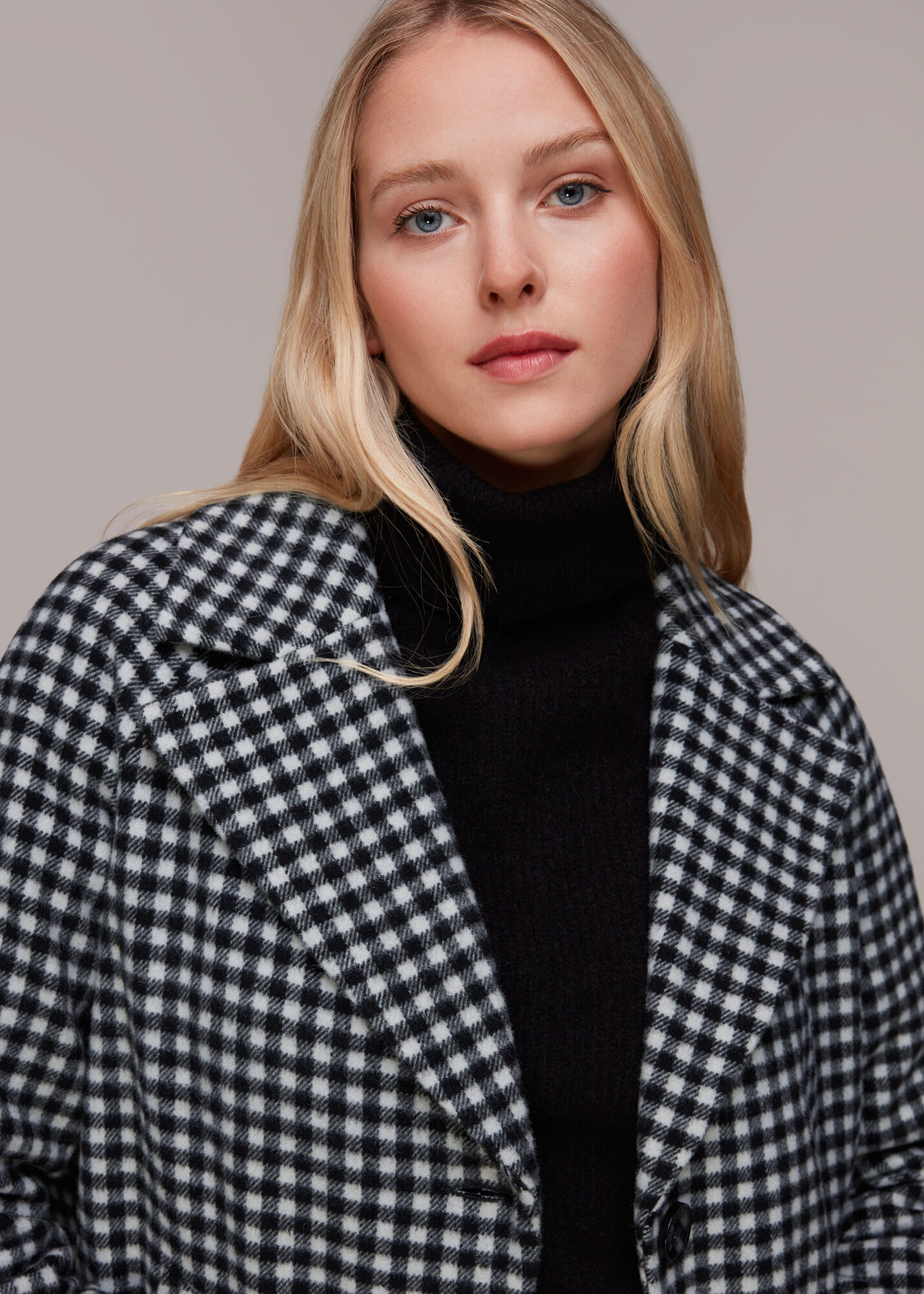 Black/Multi Gingham Wool Blend Cocoon Coat WHISTLES