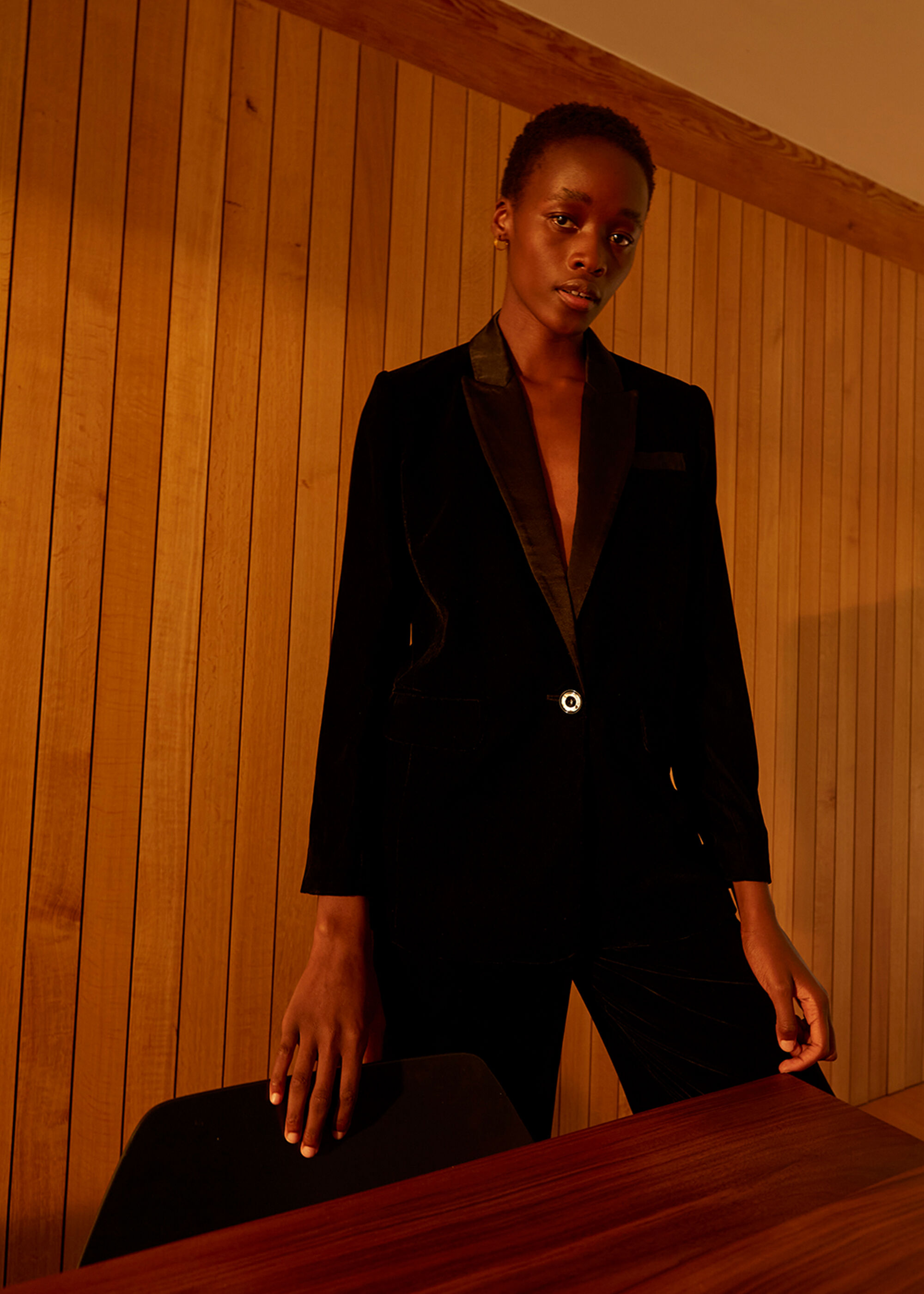 Black Side Button Velvet Trouser 