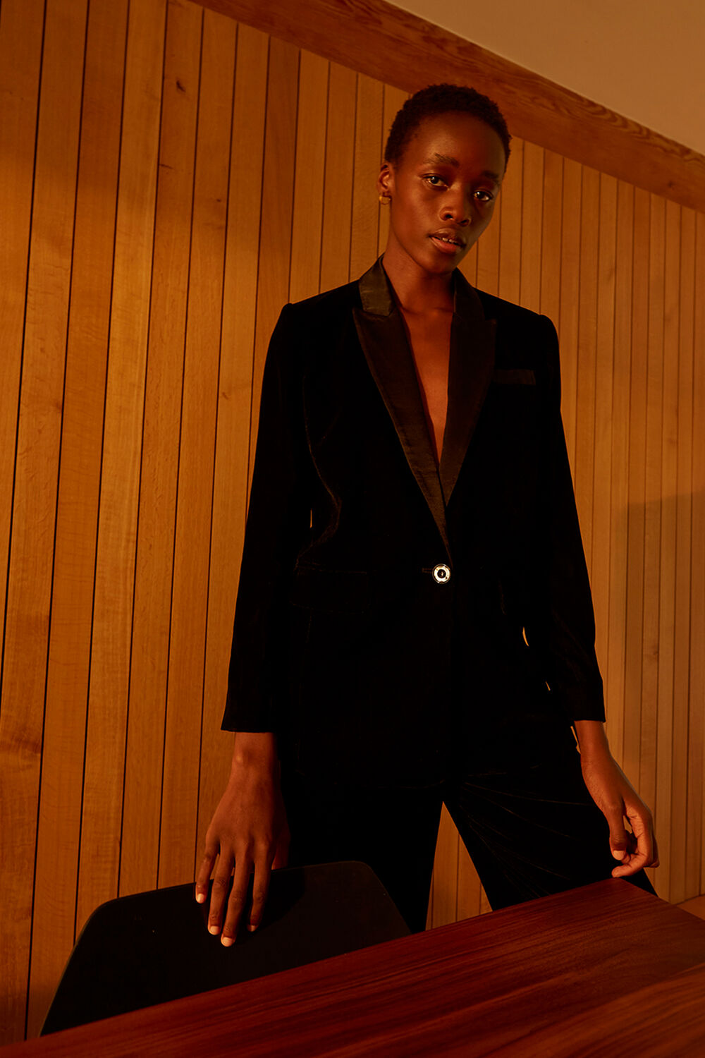 Side Button Velvet Trouser