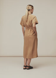 Military Belted Midi Dress Beige