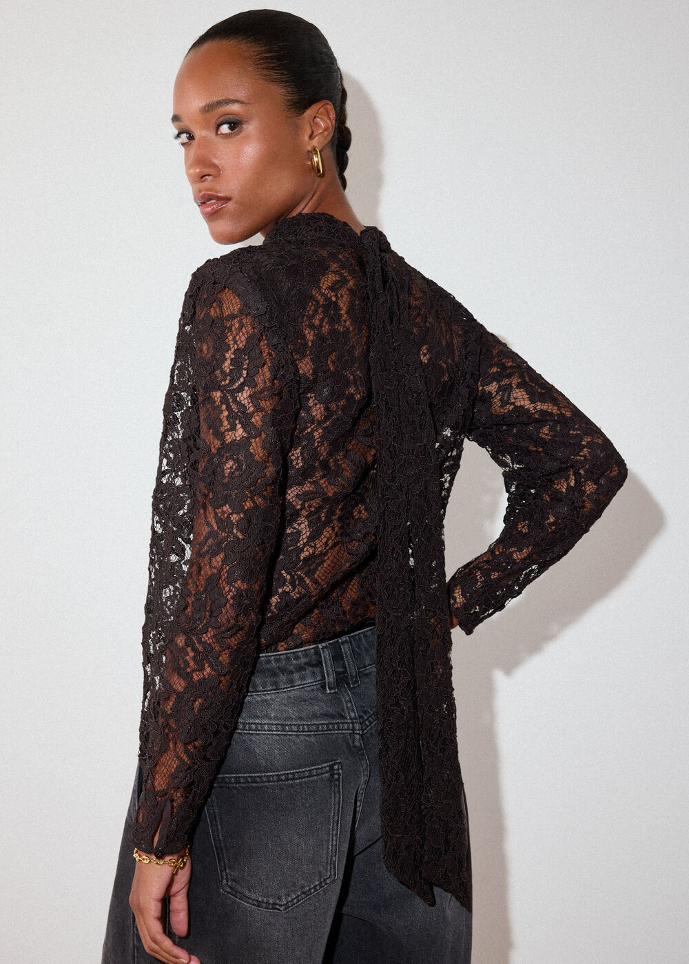 Chocolate Lace Power Shoulder Top