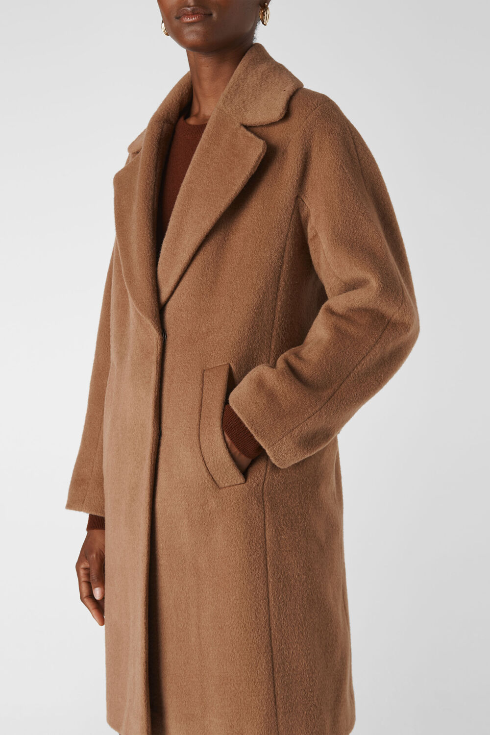 Mara Drawn Cocoon Coat Camel