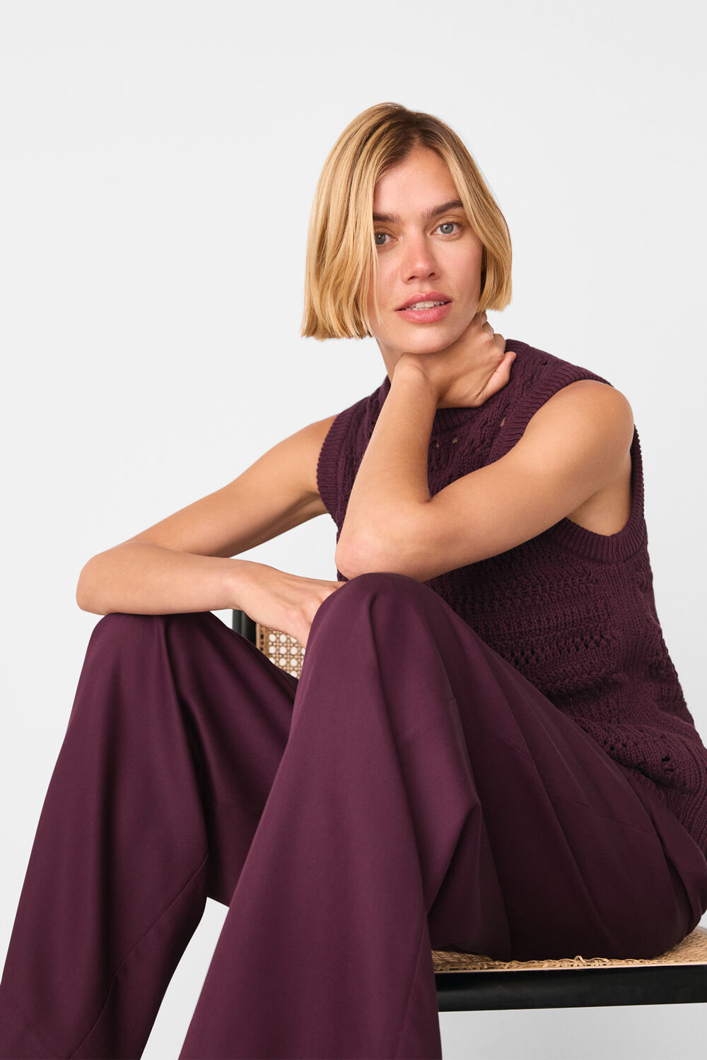 Plum Pleat Front Relaxed Trouser