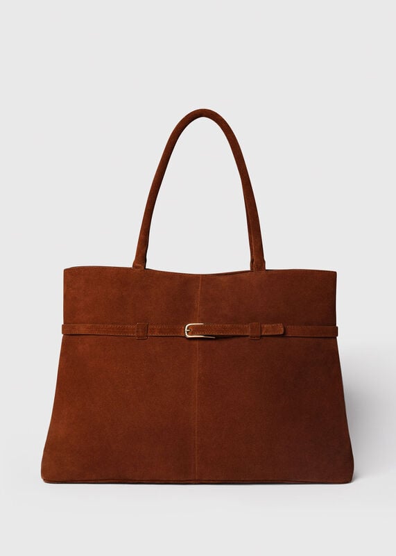 Brown Noelle Suede Buckle Tote Bag