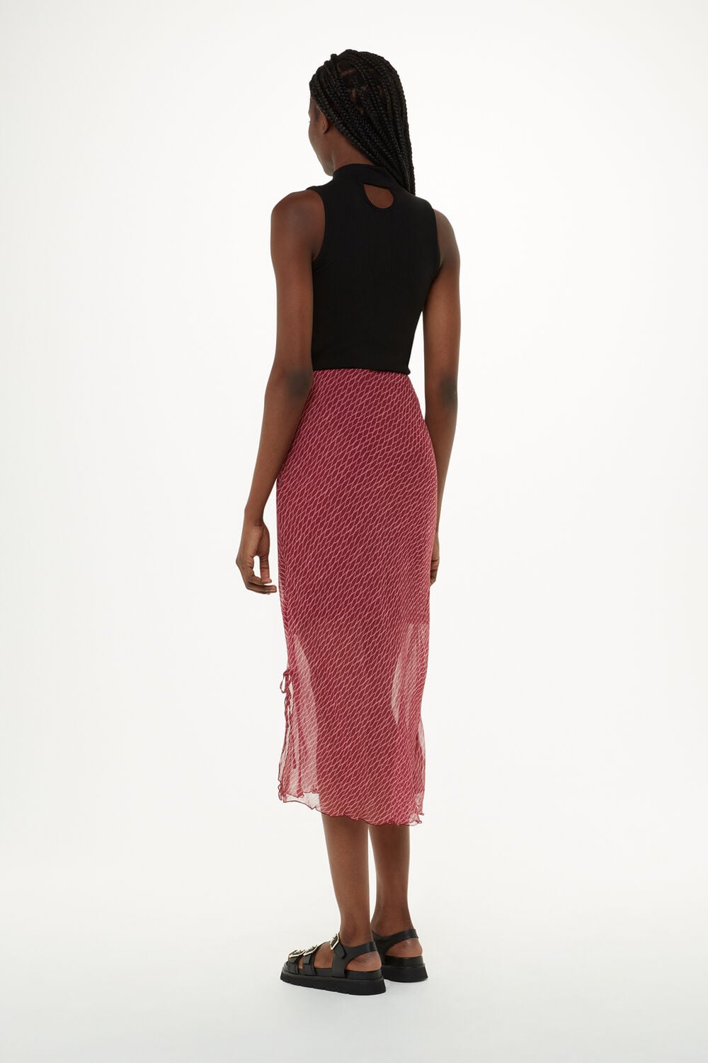 Pink Dainty Net Tie Detail Skirt