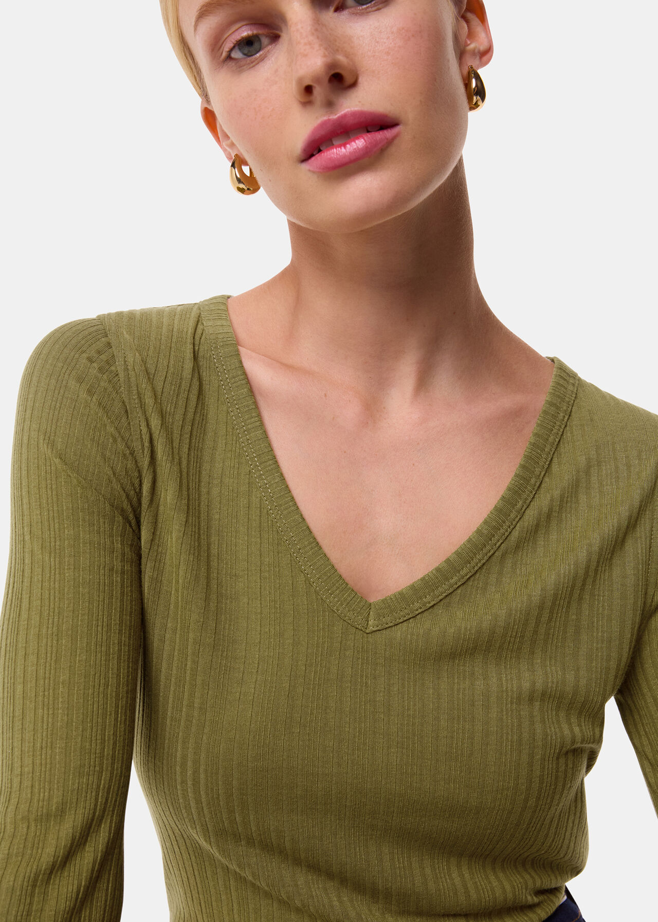 Diagonal Rib V Neck Top