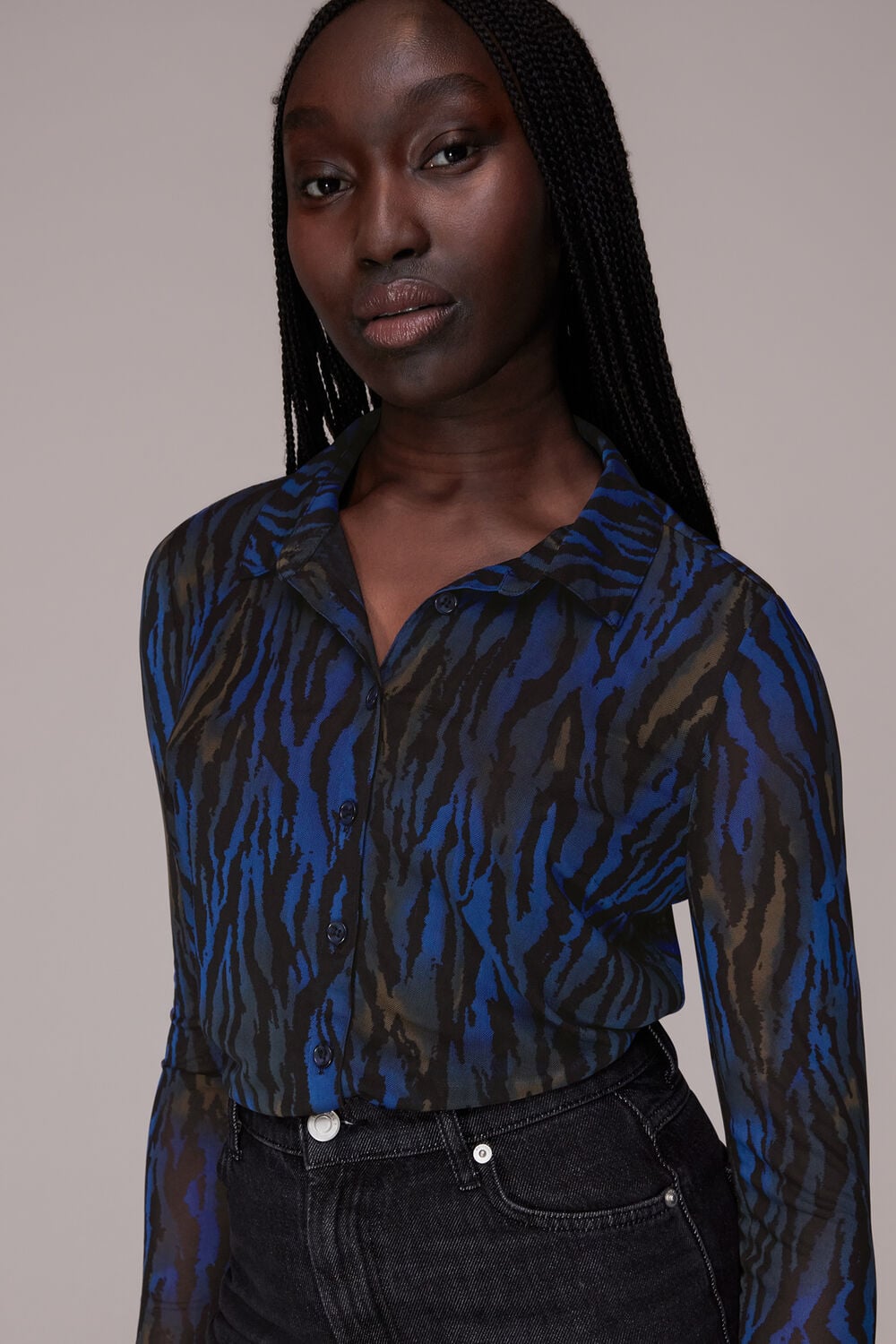 Blue Watercolour Tiger Mesh Shirt