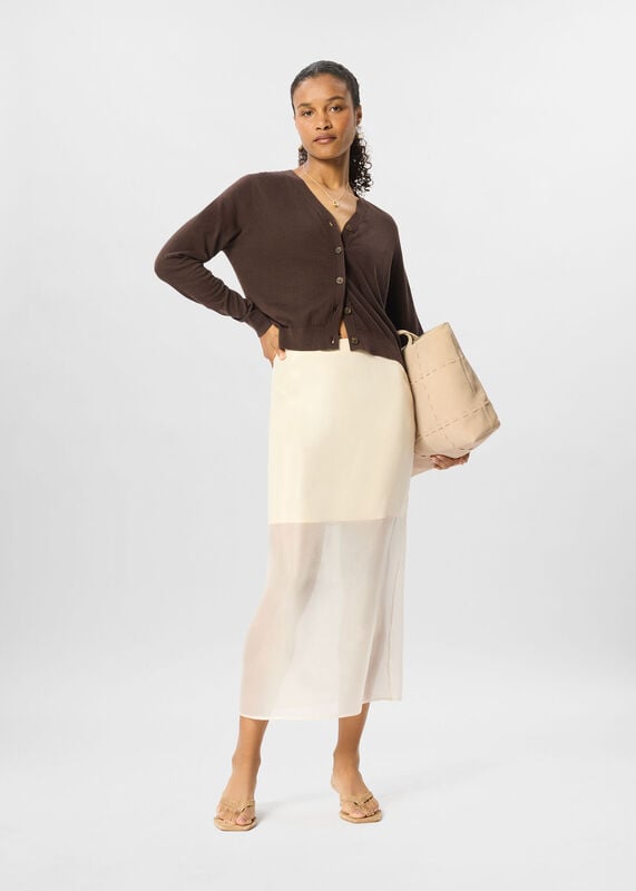 Ivory Organza Column Midi Skirt