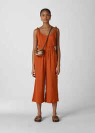 Mila Textured Casual Jumpsuit Rust