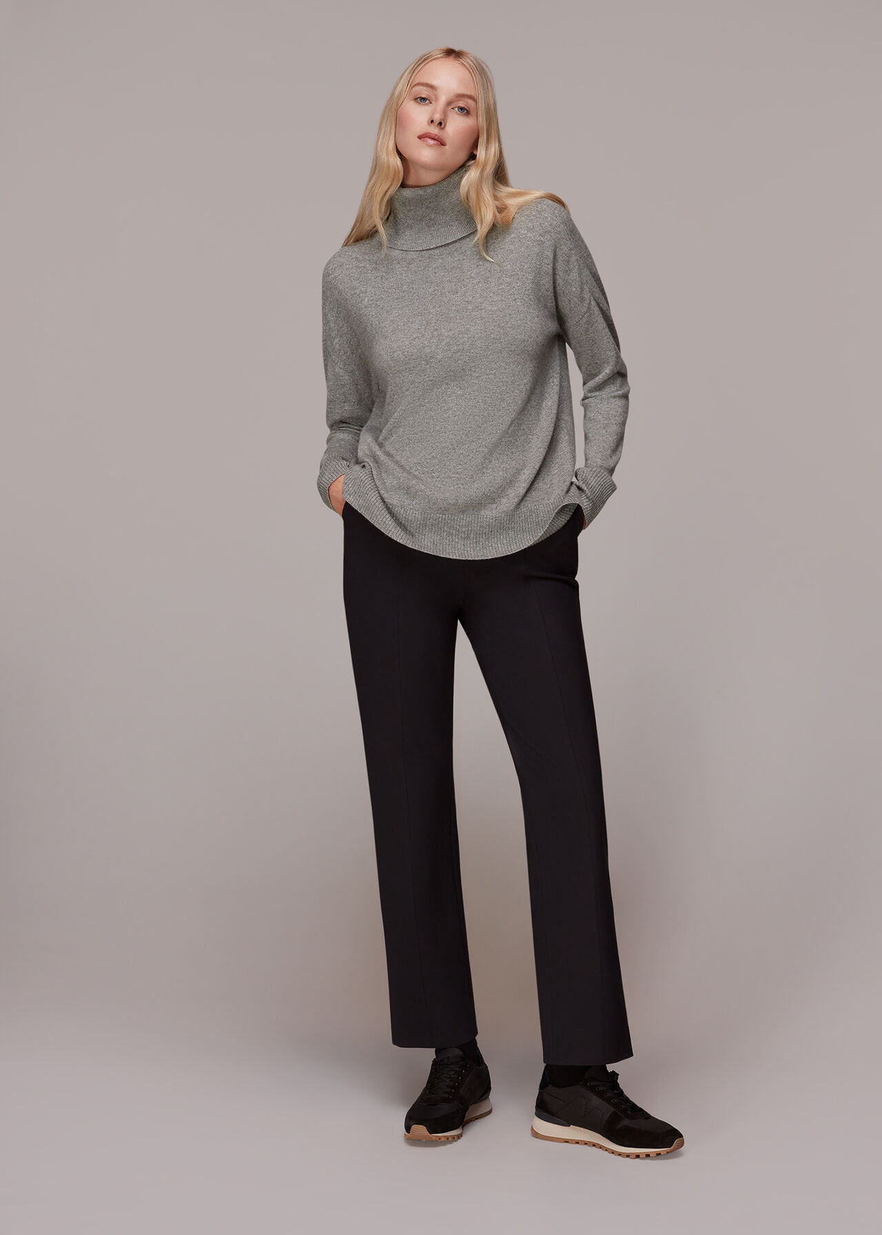Grey Cashmere Roll Neck Jumper WHISTLES Whistles