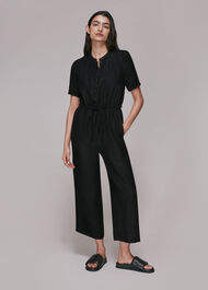 Button Front Linen Jumpsuit