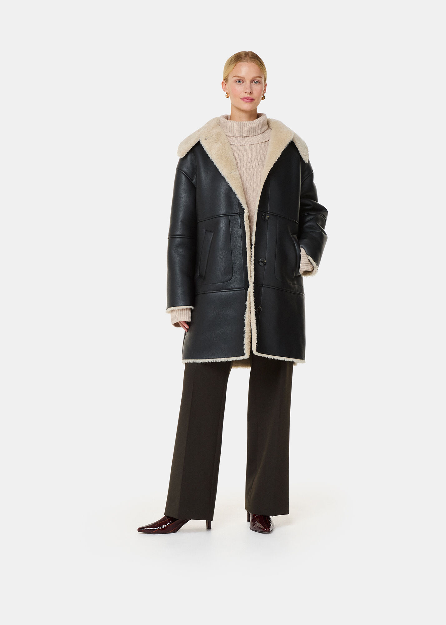 Black Luella Faux Fur Coat WHISTLES Whistles ROW