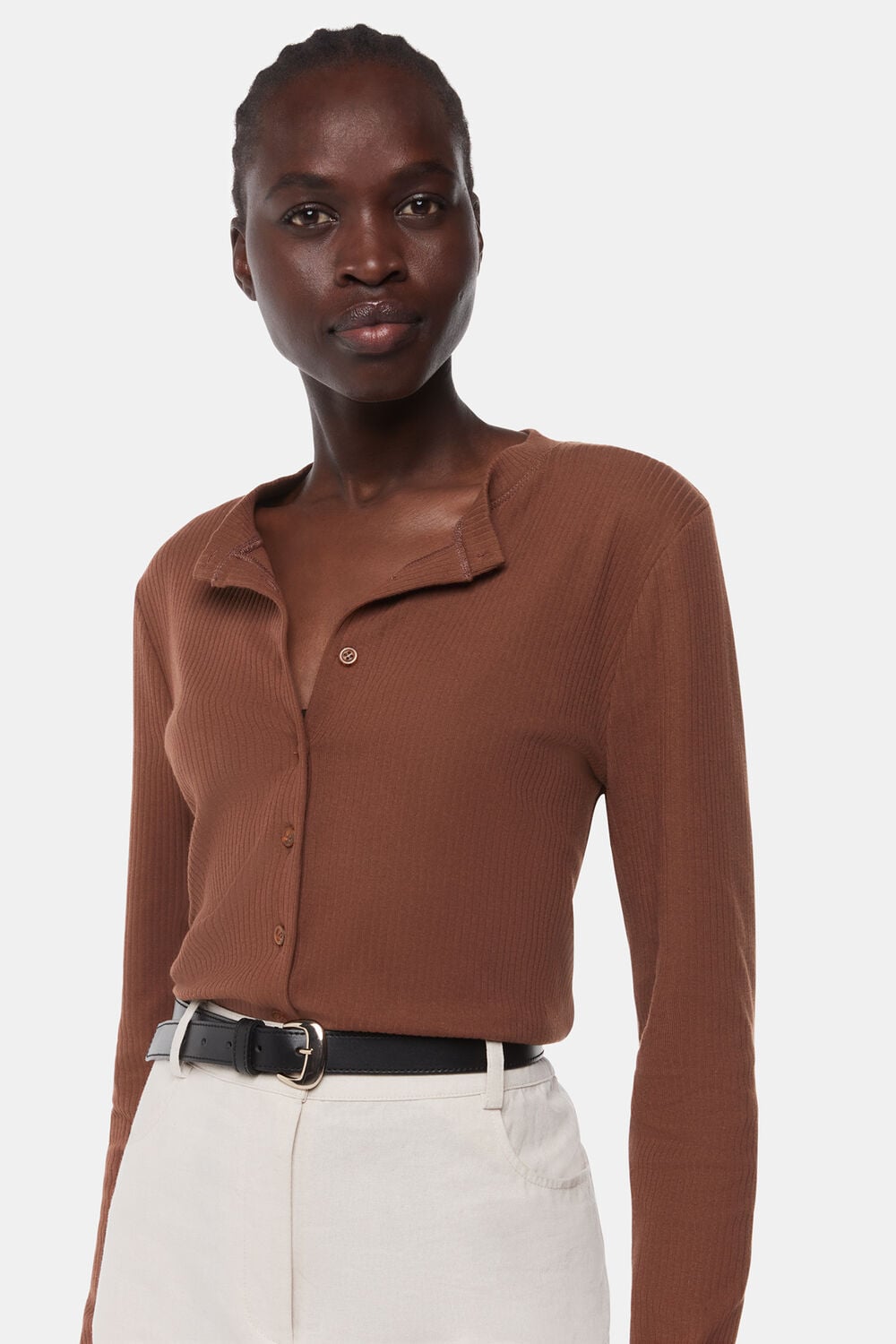 Ribbed Jersey Button Top