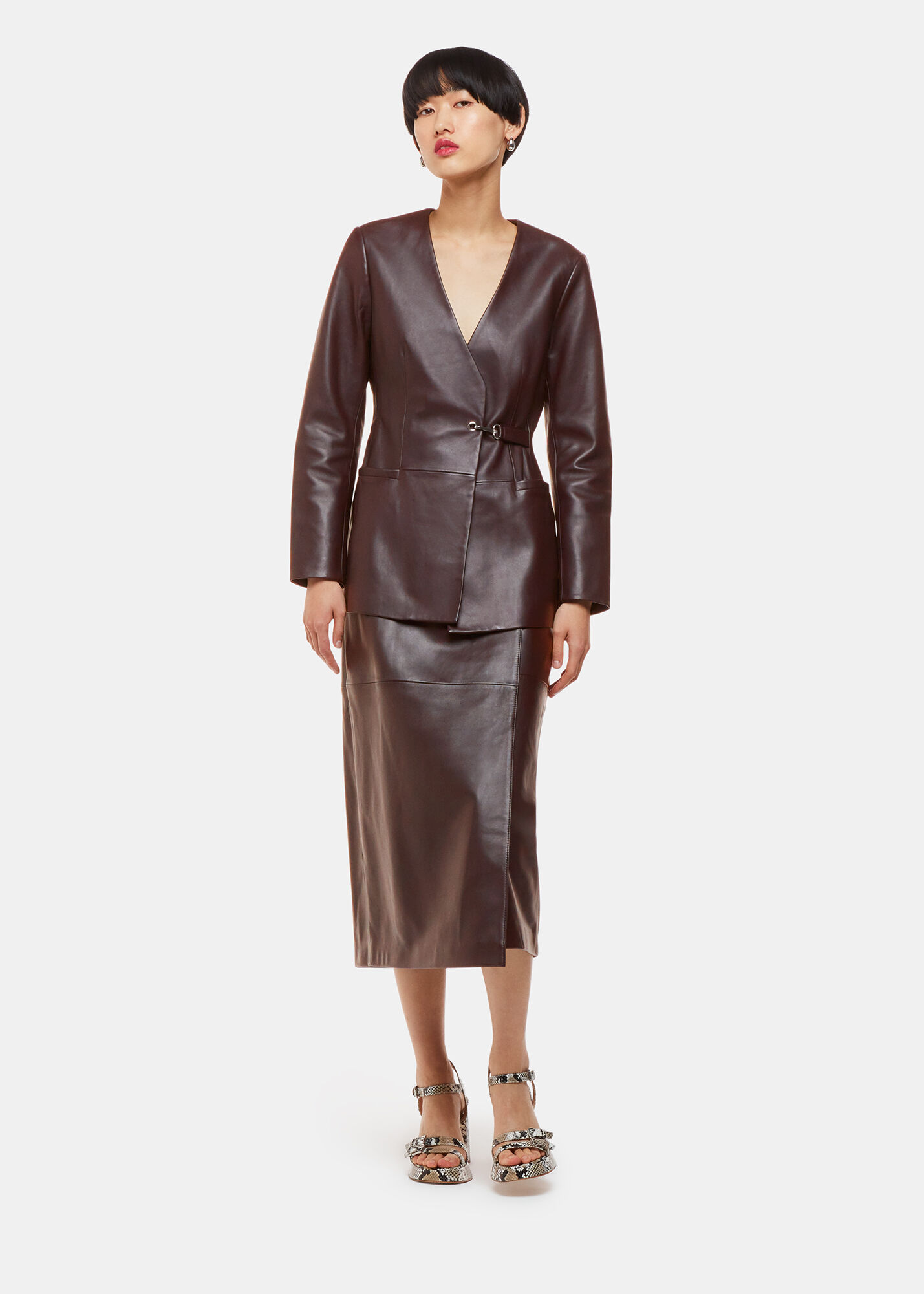 Chocolate Josie Wrap Leather Skirt | WHISTLES | Whistles US |