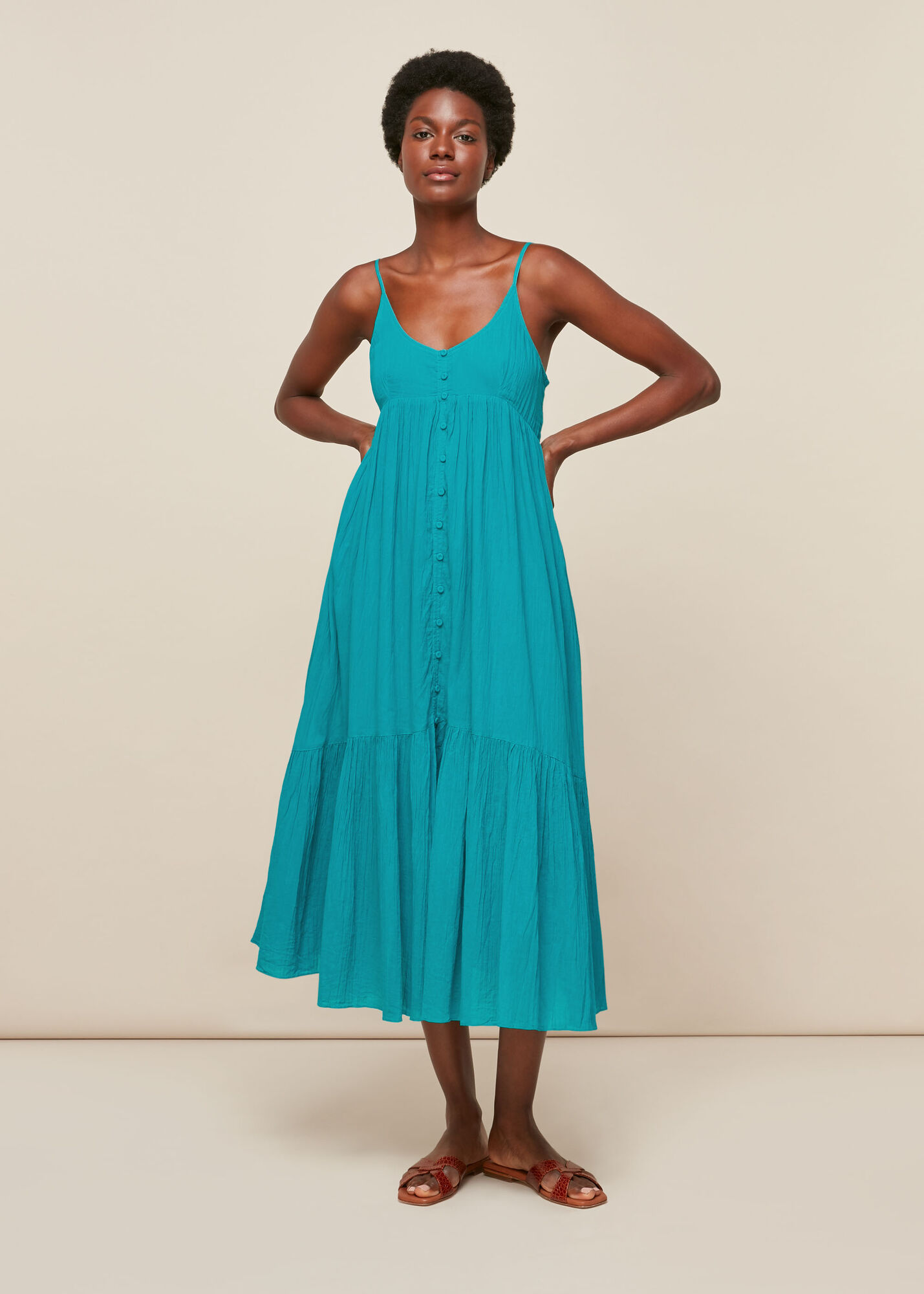 Turquoise Trapeze Cotton Voile Dress WHISTLES