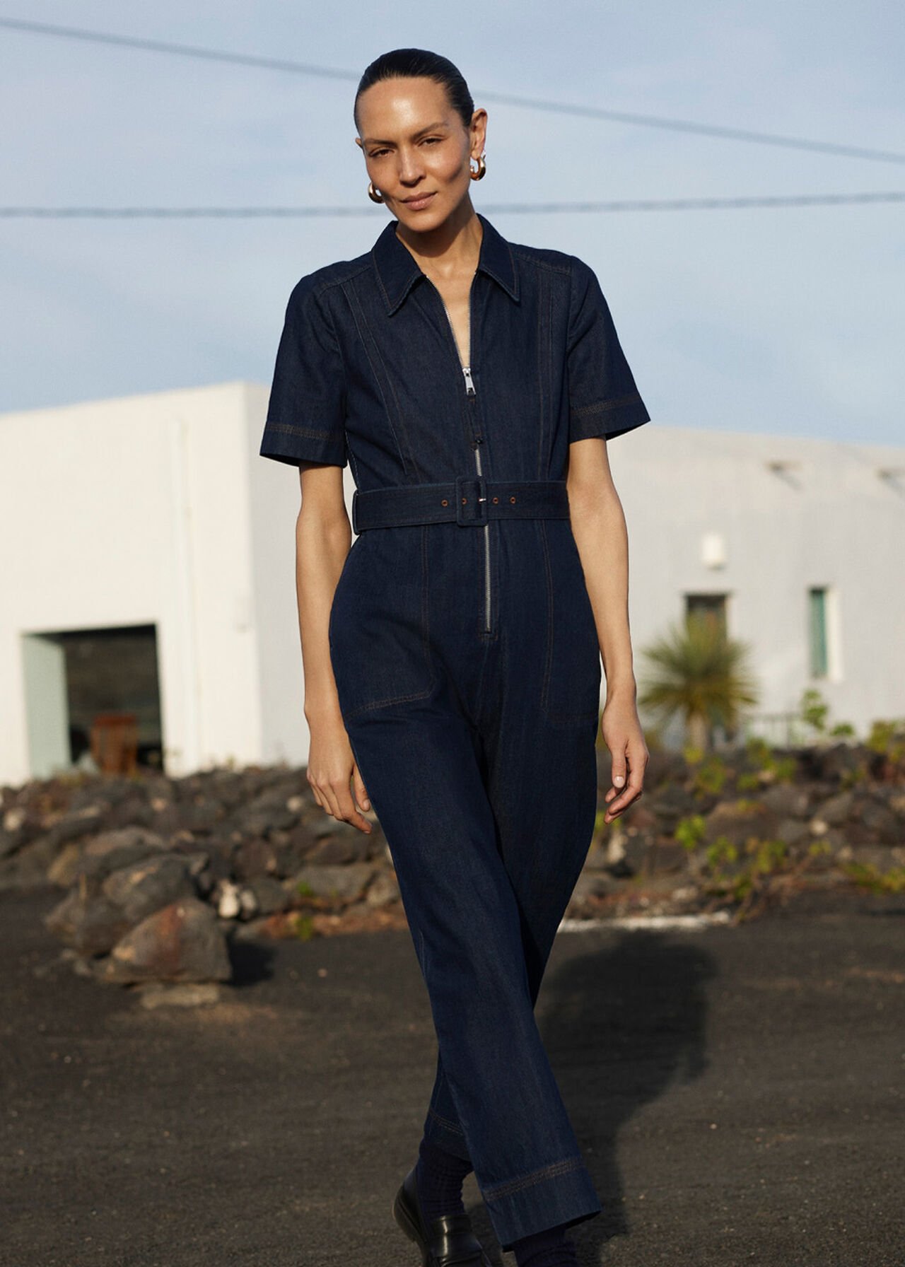 Whistles Denim Pintuck Belted Jumpsuit Whistles Denim Pintuck Belted Jumpsuit