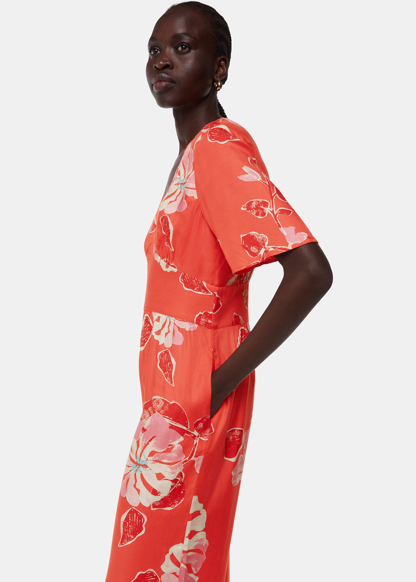 Coral Hibiscus Print Aimee Jumpsuit | WHISTLES | Whistles US |