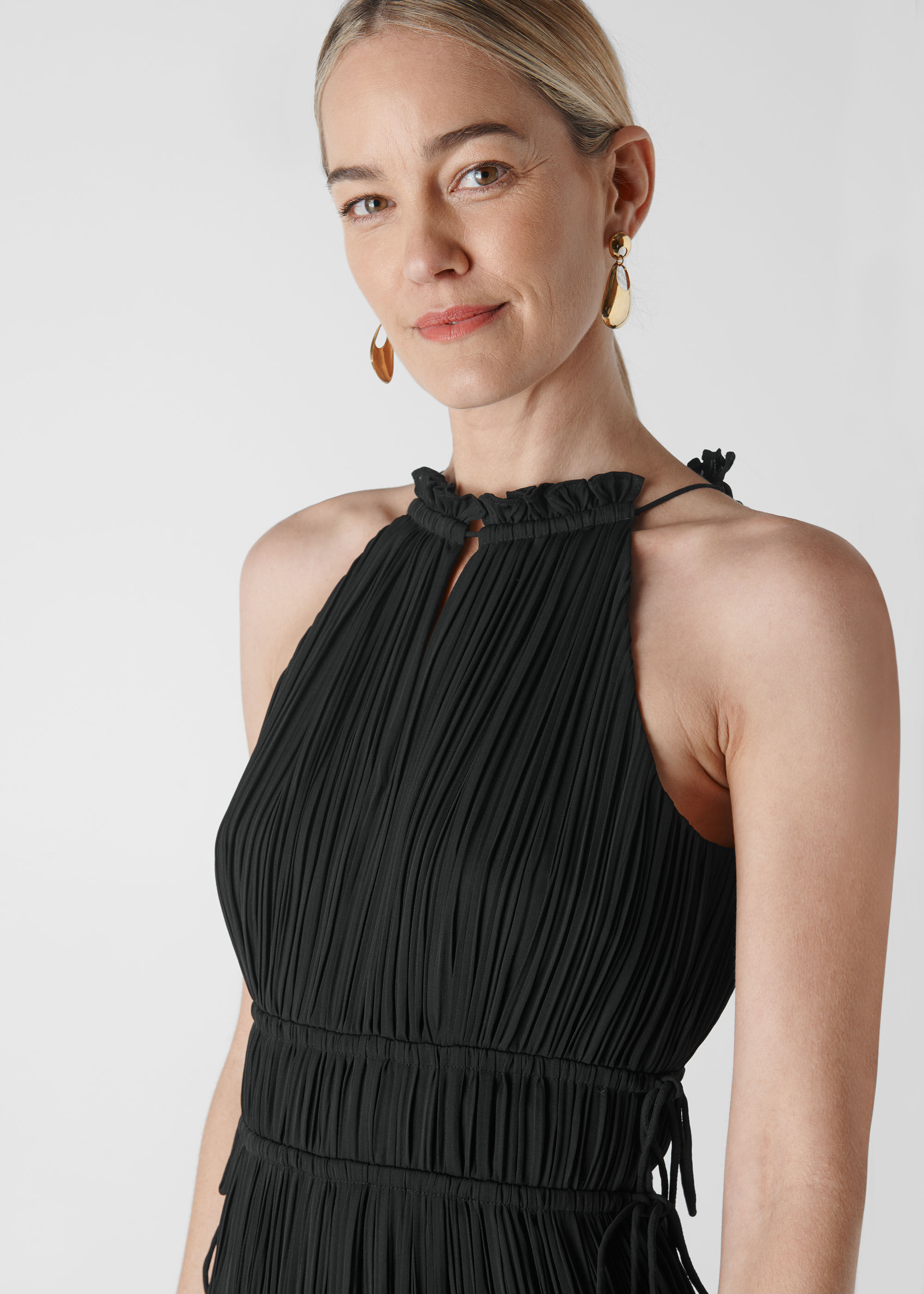 Black plisse jumpsuit sale