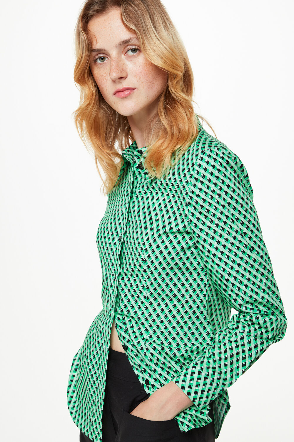 Green Crosshatch Slim Shirt