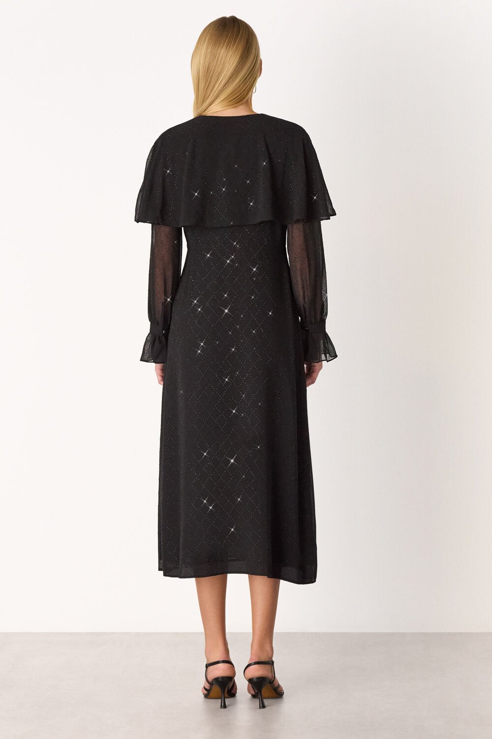 Black Hot Fix Cape Midi Dress