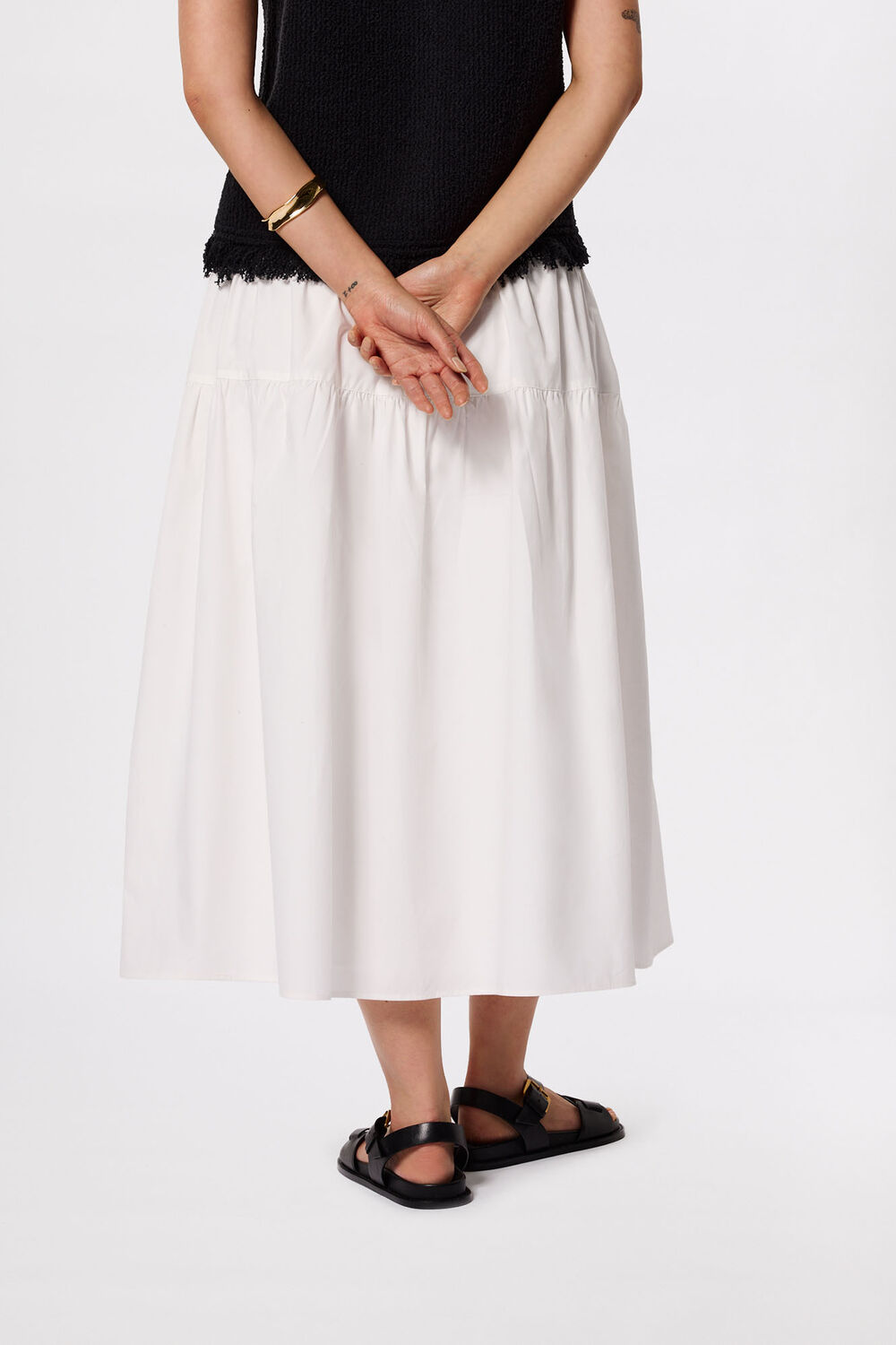 White Tier Hem Cotton Skirt