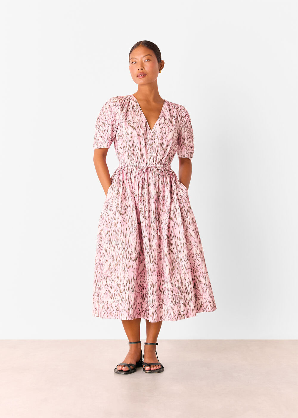 Petite Leopard Cotton Midi Dress