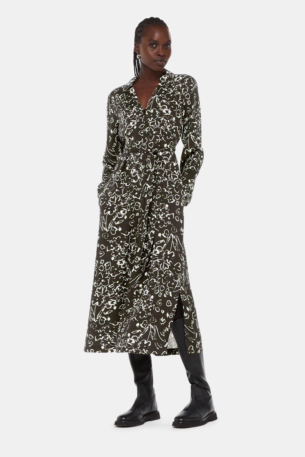 Black Scribble Bouquet Midi Dress