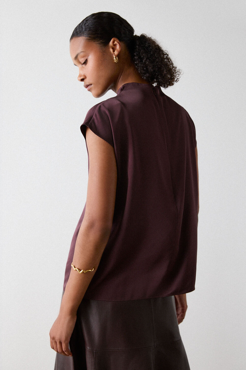 Burgundy Cowl Neck Satin Sleeveless Top