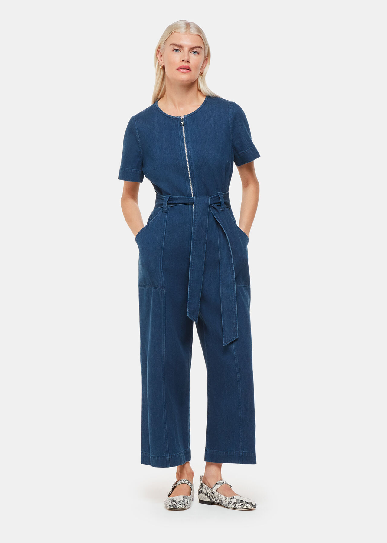 Denim Short Sleeve Denim Jumpsuit, WHISTLES