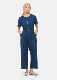 Petite Short Sleeve Denim Jumpsuit