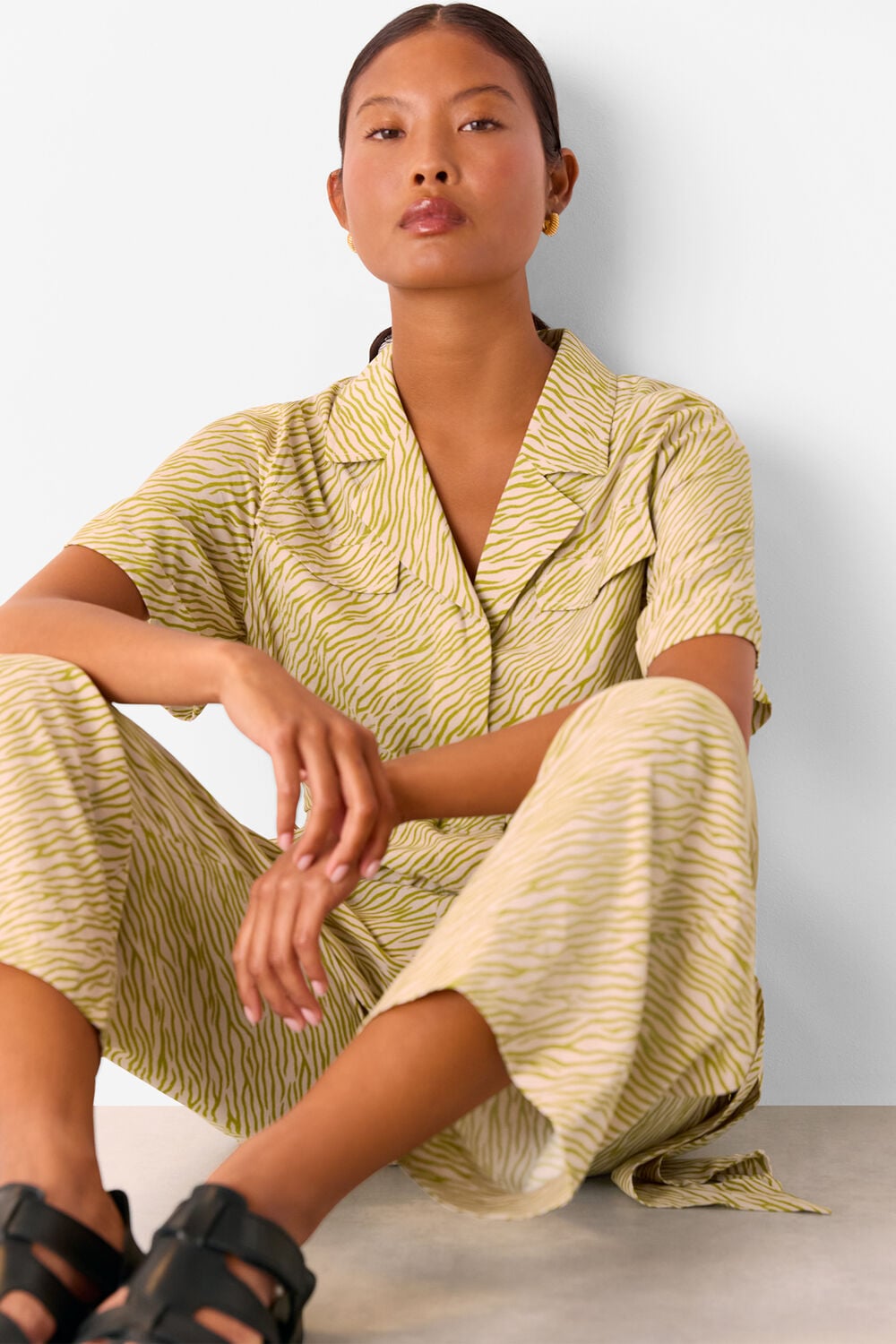 Green Petite Kelly Tiger Flame Jumpsuit