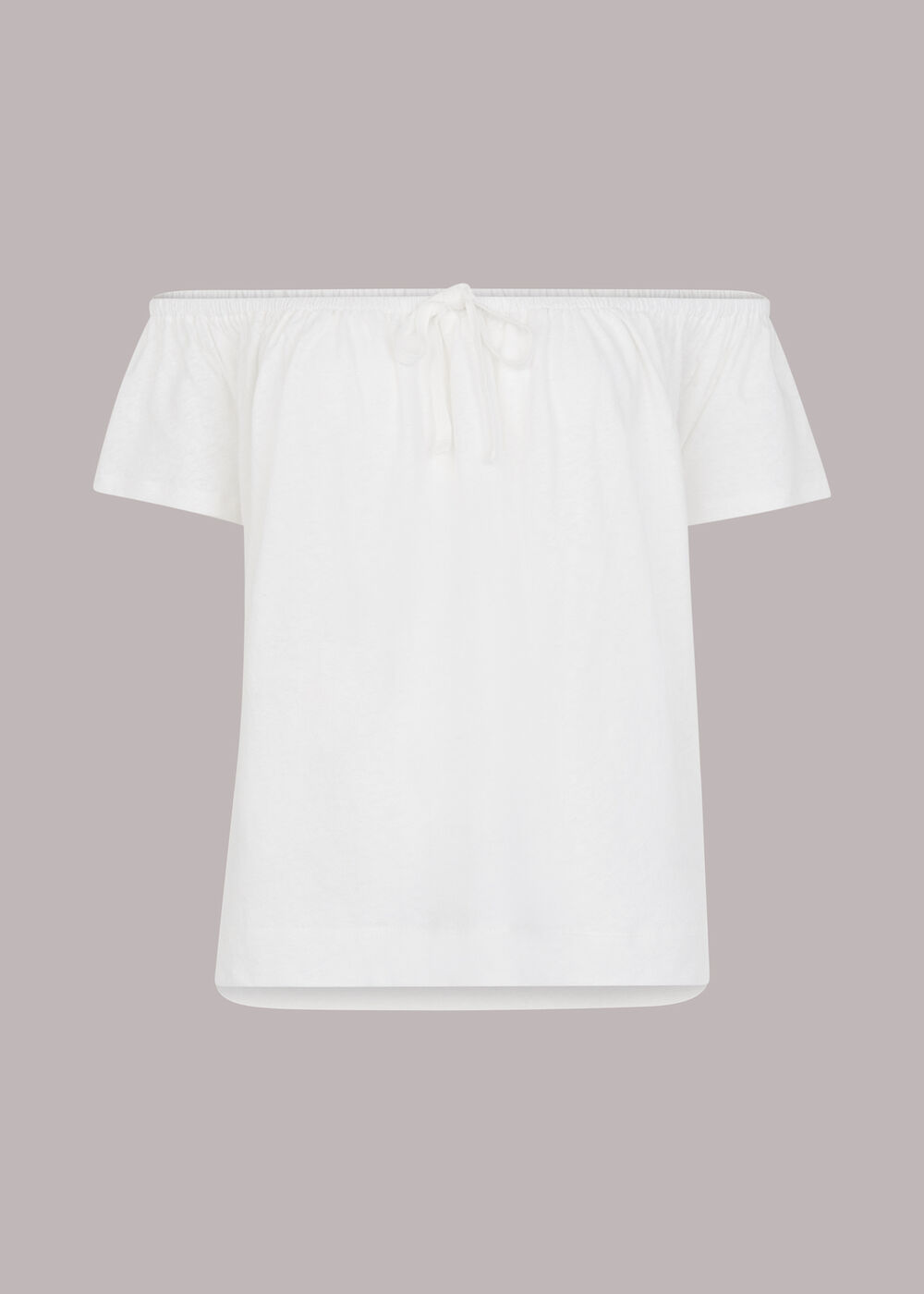 Drawstring Linen Bardot Top