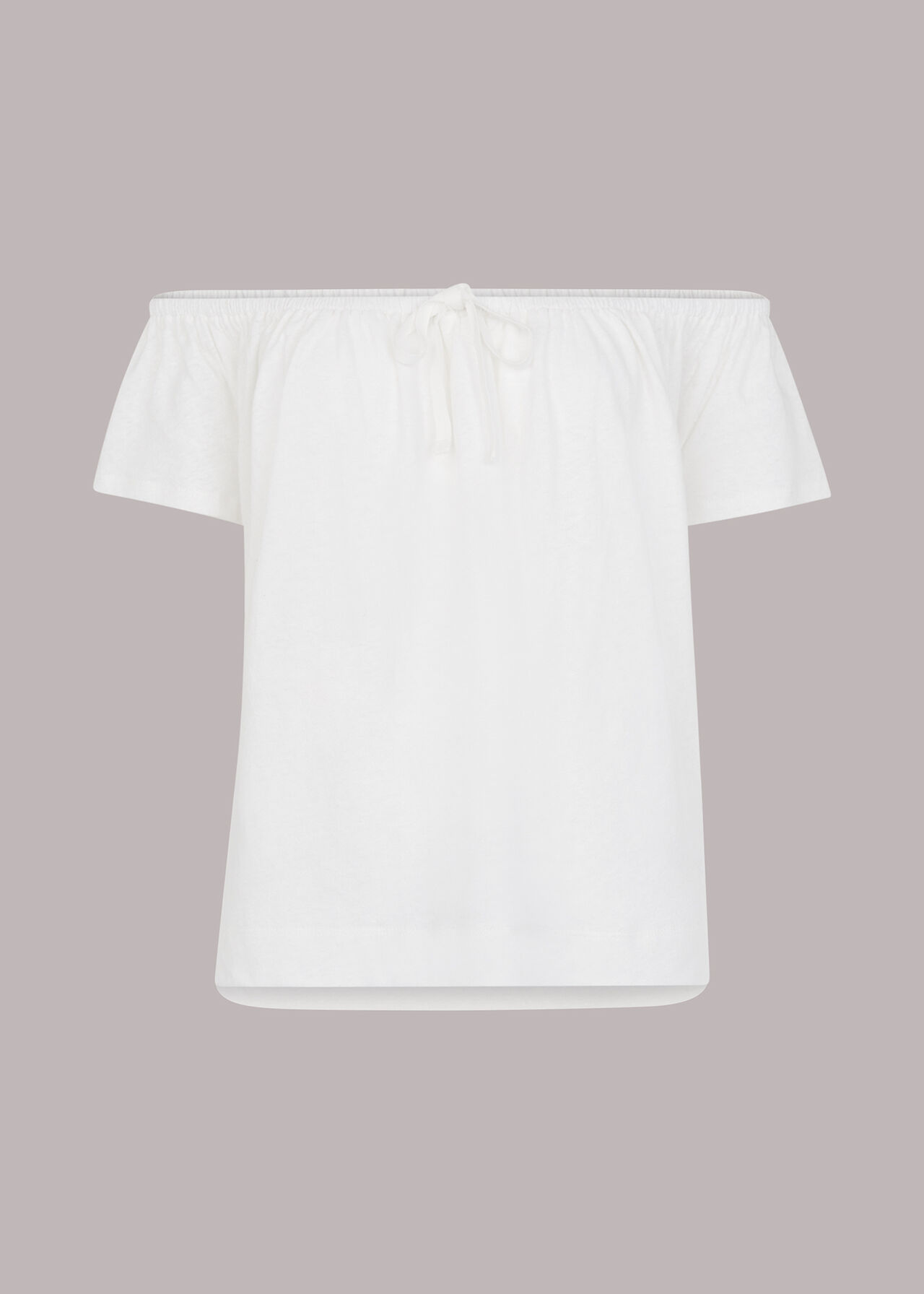 Drawstring Linen Bardot Top