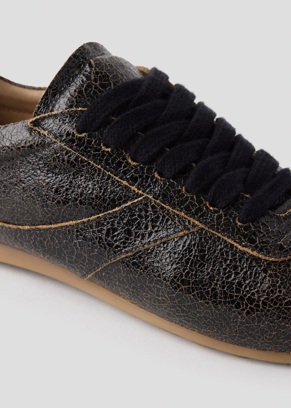 Black Crinkle Patent Leather Sneaker