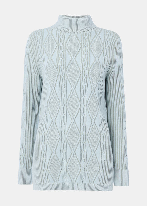 Blue Aoife Fine Cable Roll Neck
