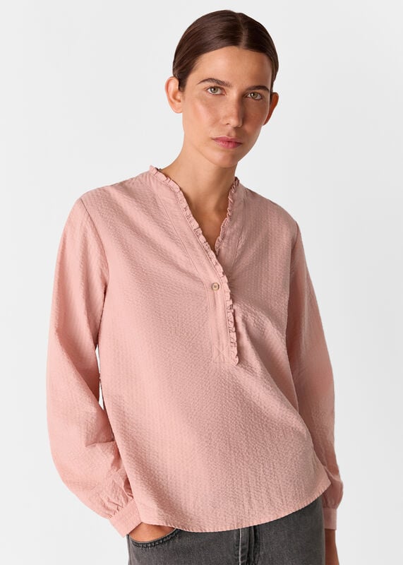 Pale Pink Textured Frill Shirt