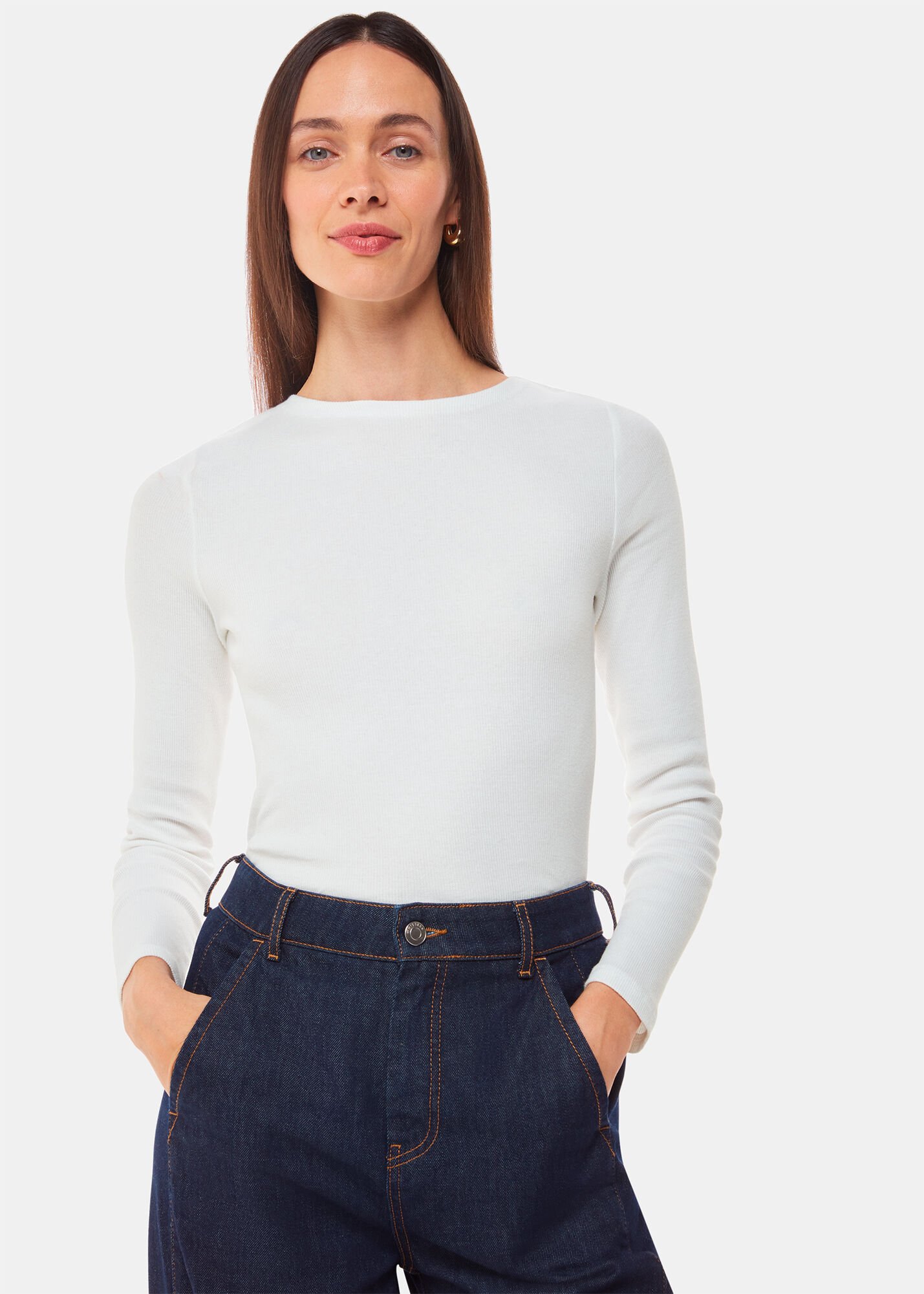 Ribbed high neck long sleeve top sale