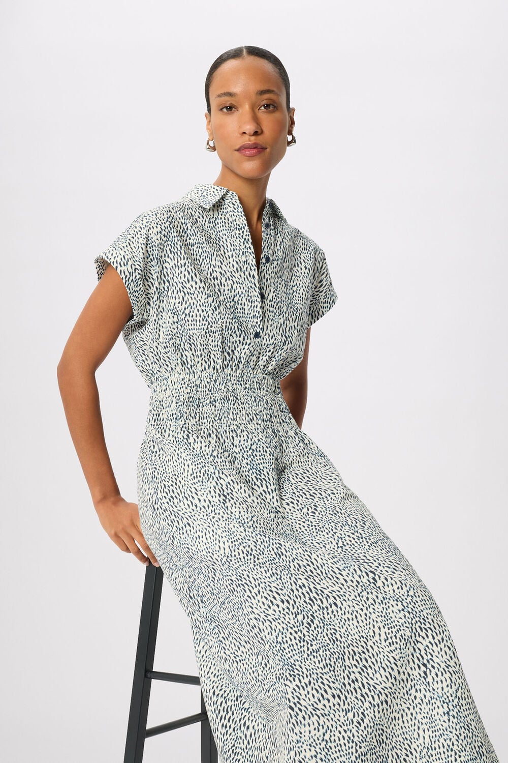 Navy Flecked Animal Collared Dress