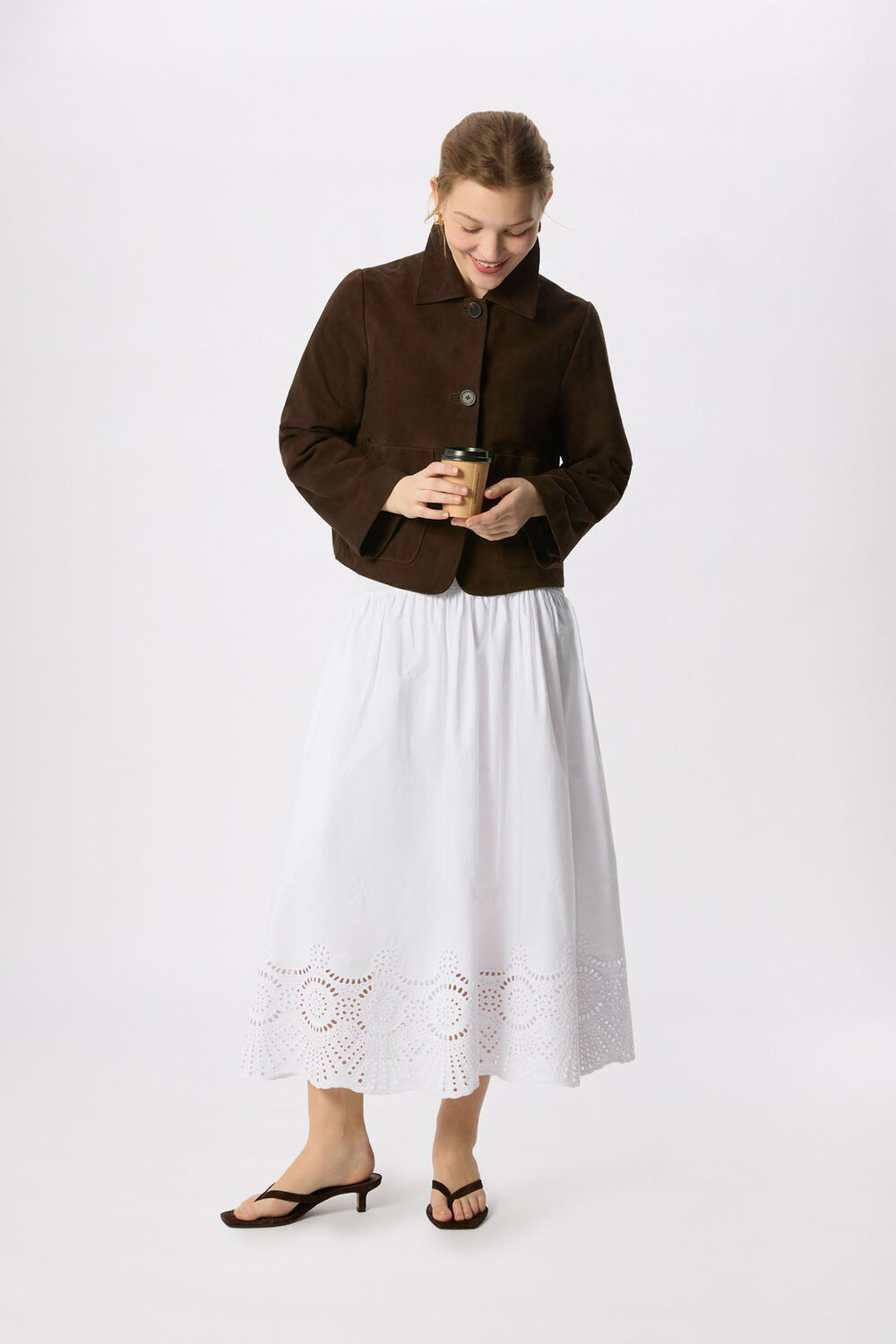 White Broderie Cotton Midi Skirt