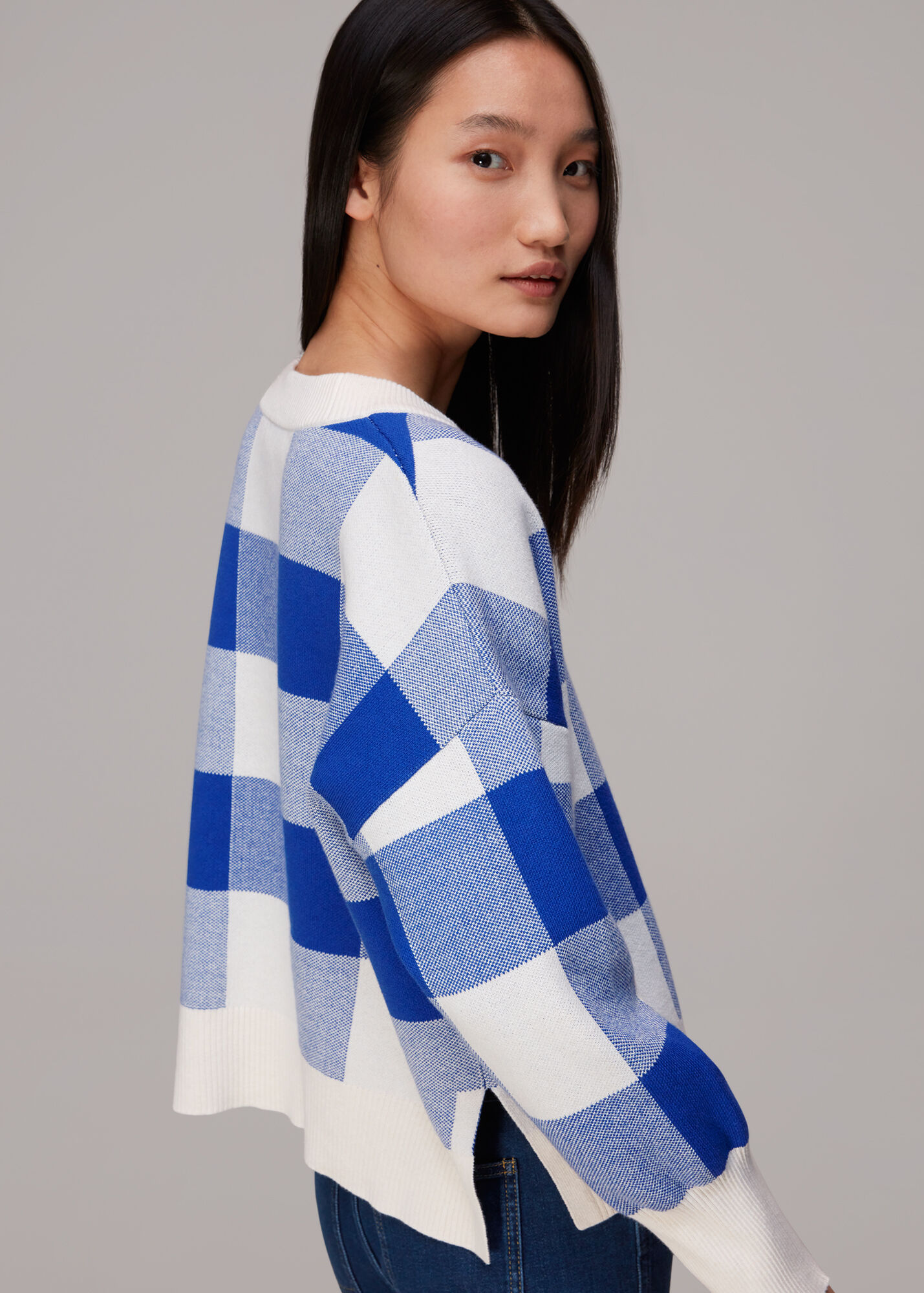 Blue/Multi Suki Checked Cardigan WHISTLES