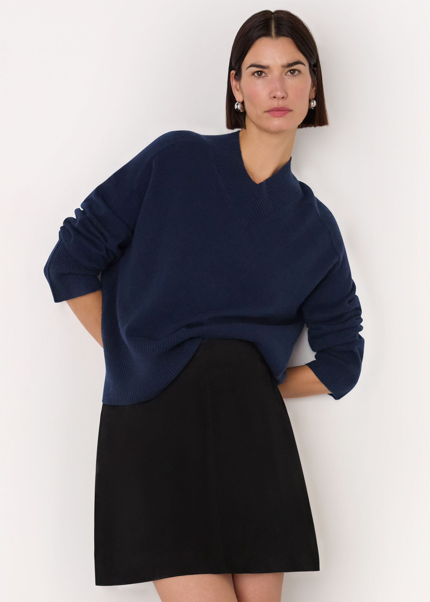 Women's Navy Cashmere V Neck Sweater | Whistles US |